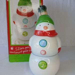 Hallmark Stackable Christmas Snowman Salt & Pepper Shakers Toothpick Holder NIB